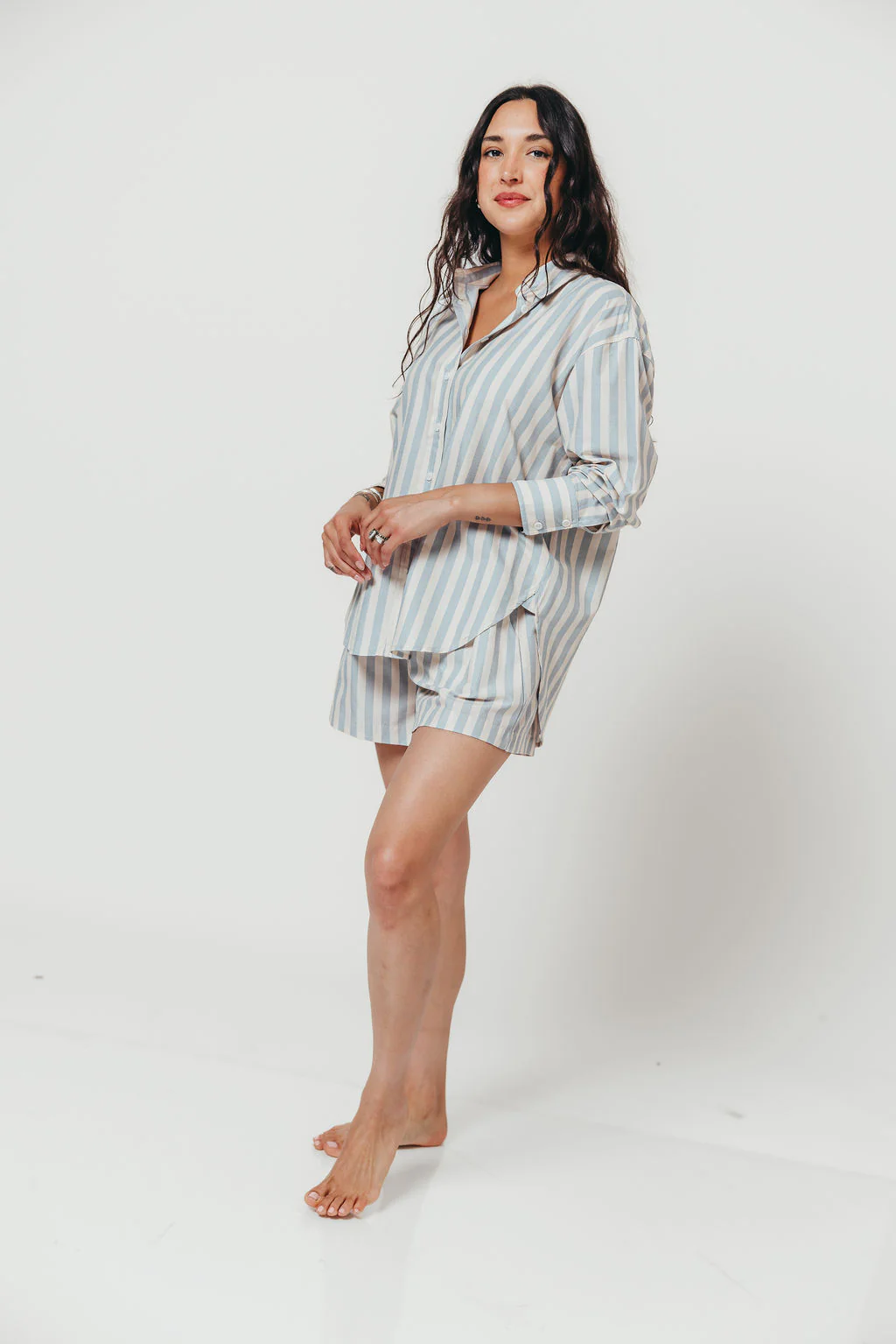 Callahan Striped Shorts in Dusty Blue - Image 3