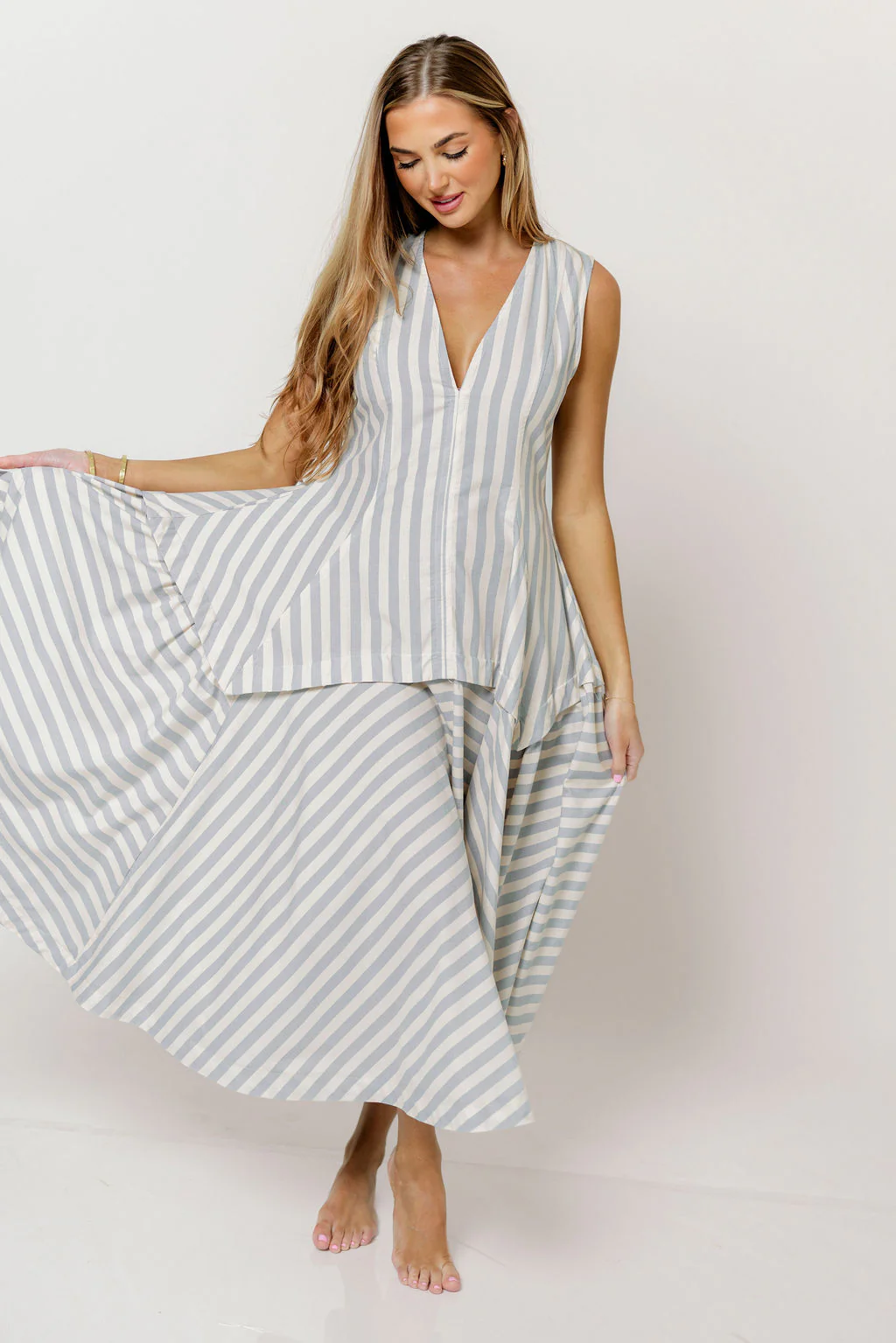 Nataliya Structured Striped Maxi Dress in Dusty Blue - Image 3