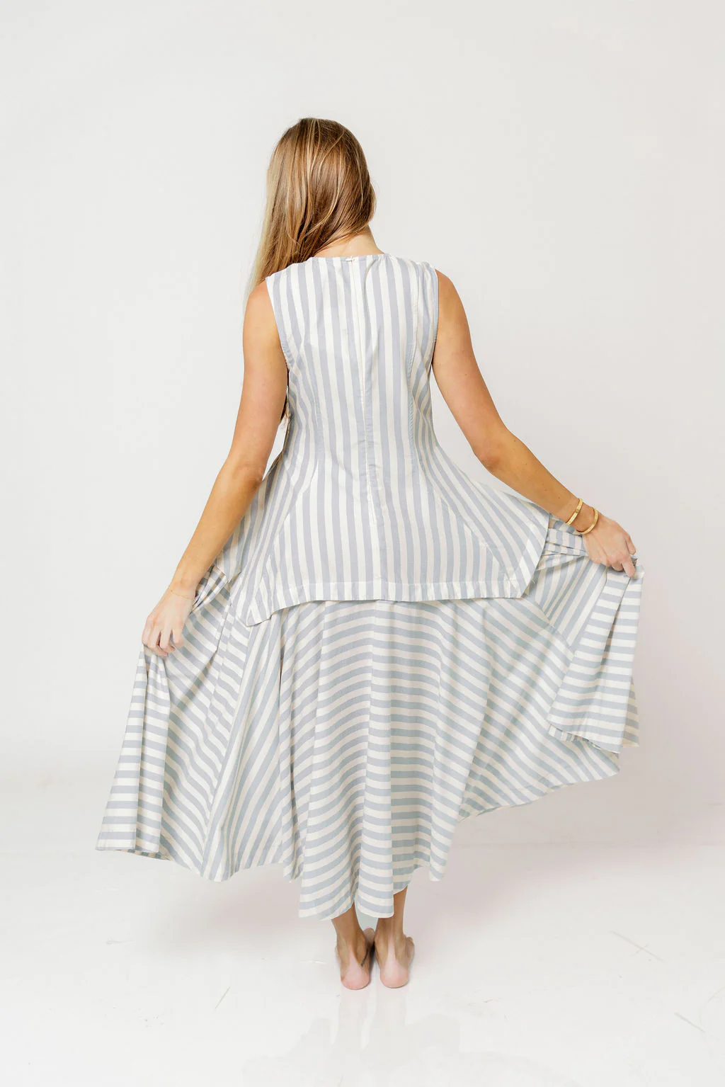 Nataliya Structured Striped Maxi Dress in Dusty Blue - Image 7