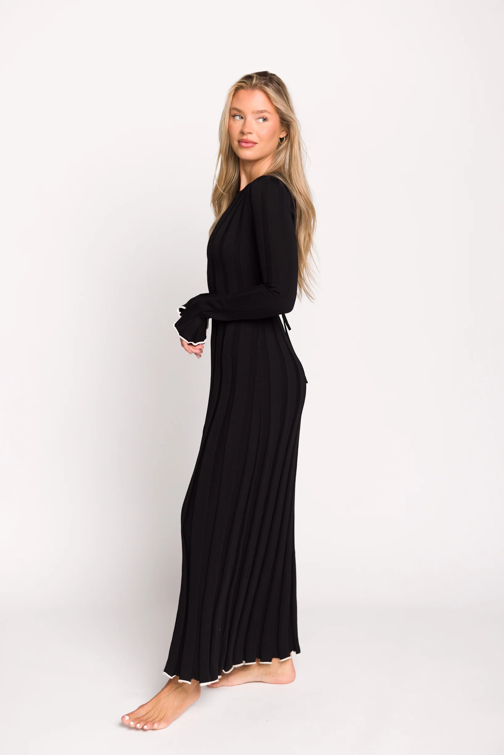 Bentley Ribbed Knit Maxi Dress in Black with White Trim - Bump Friendly *Final Sale* - Image 10