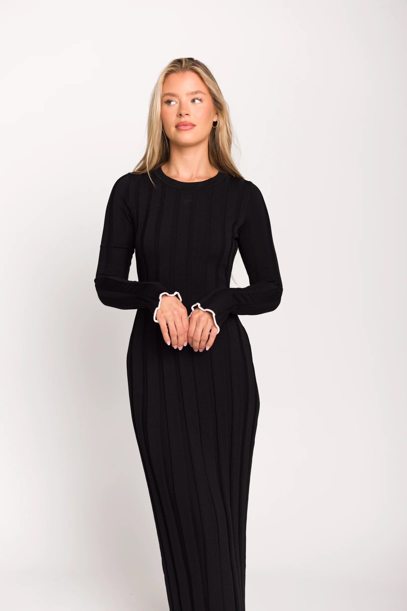 Bentley Ribbed Knit Maxi Dress in Black with White Trim - Bump Friendly *Final Sale* - Image 14