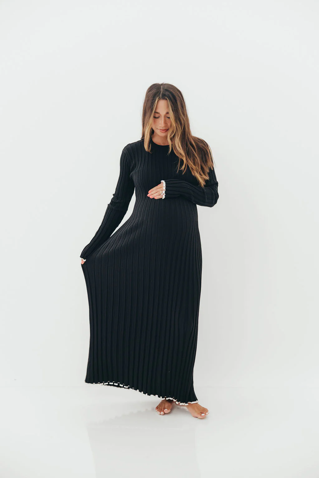Bentley Ribbed Knit Maxi Dress in Black with White Trim - Bump Friendly *Final Sale* - Image 16