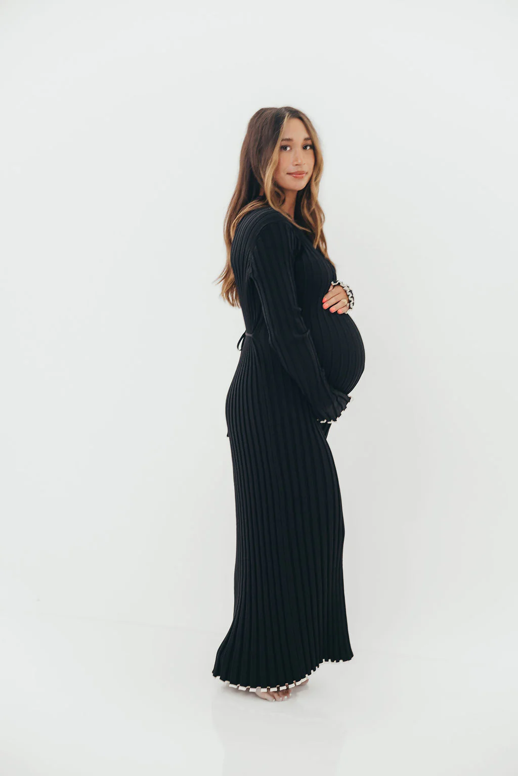 Bentley Ribbed Knit Maxi Dress in Black with White Trim - Bump Friendly *Final Sale* - Image 18