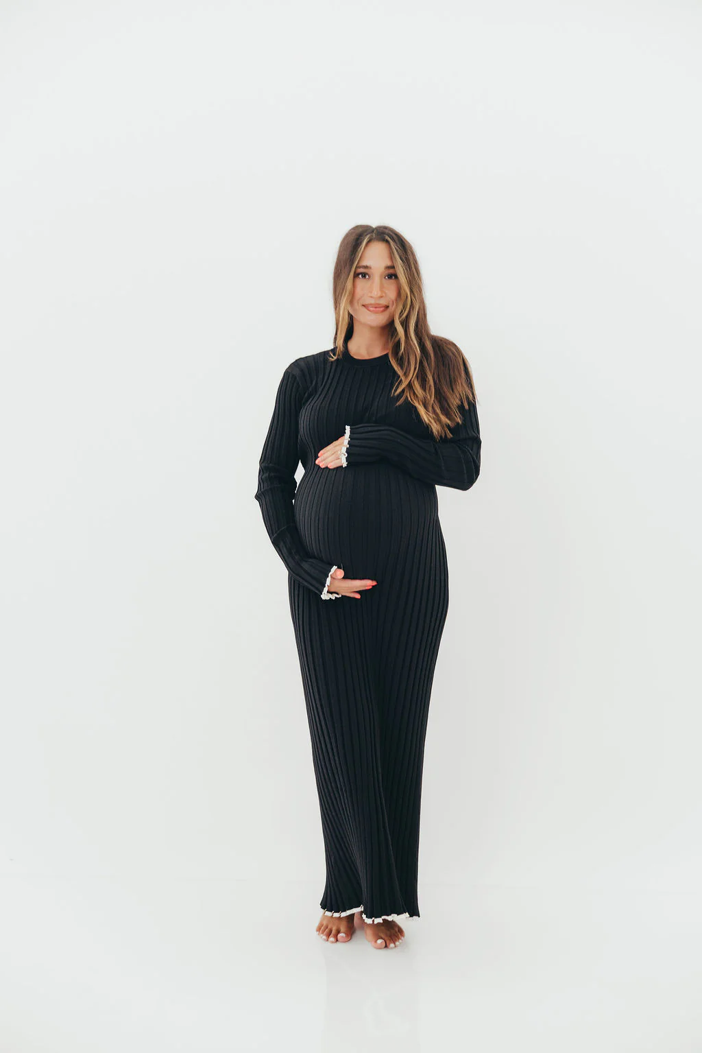 Bentley Ribbed Knit Maxi Dress in Black with White Trim - Bump Friendly *Final Sale* - Image 4