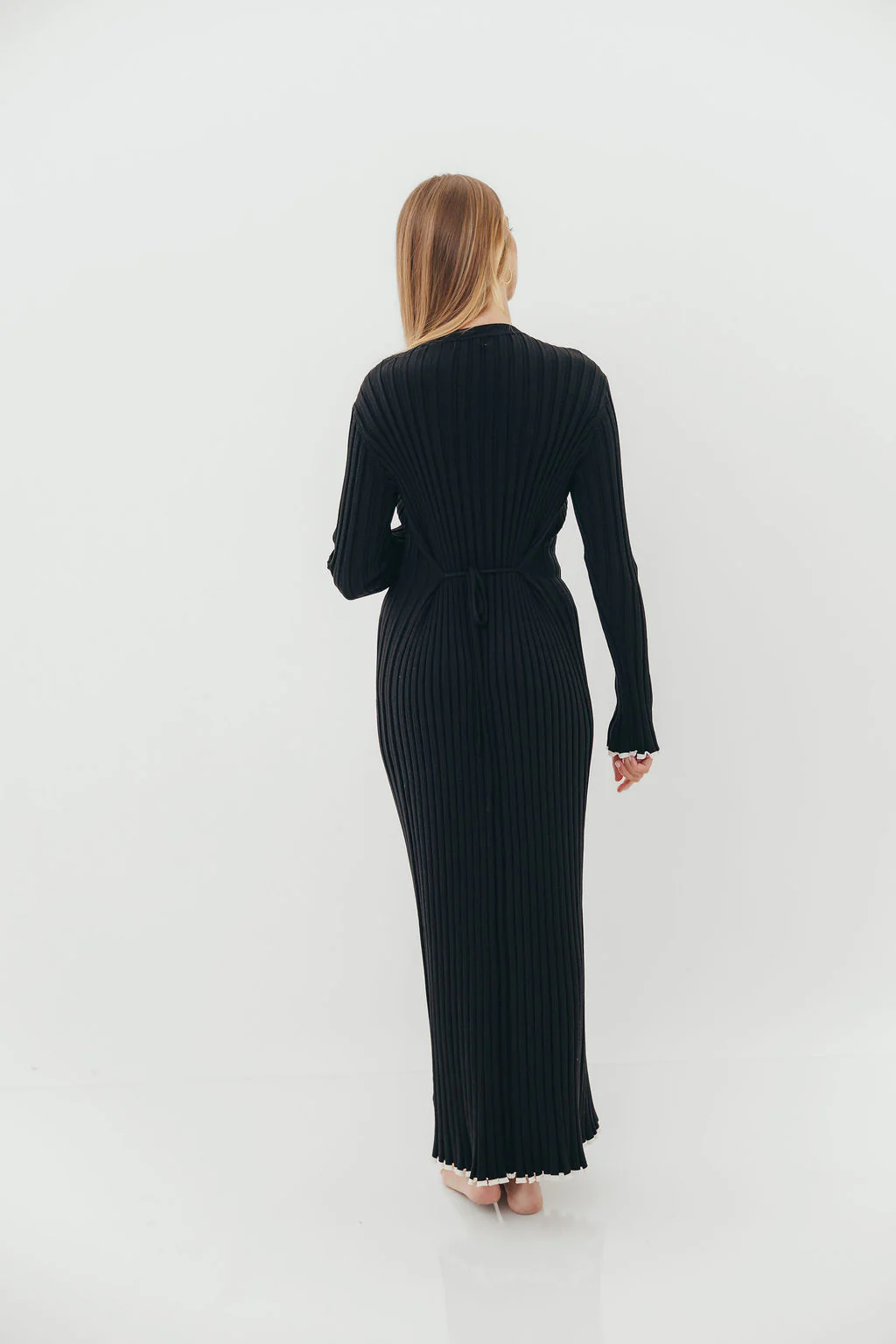 Bentley Ribbed Knit Maxi Dress in Black with White Trim - Bump Friendly *Final Sale* - Image 7