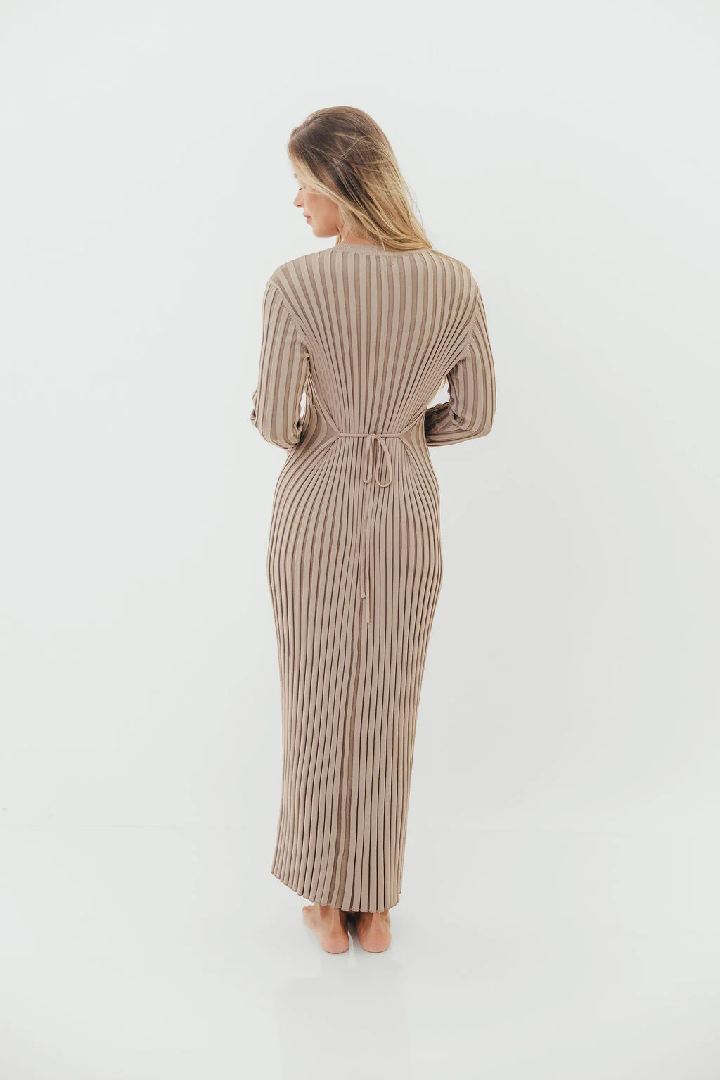 Colette Premium Long Sleeved Ribbed Knit Maxi Dress in Stone - Bump Friendly *Final Sale* - Image 12
