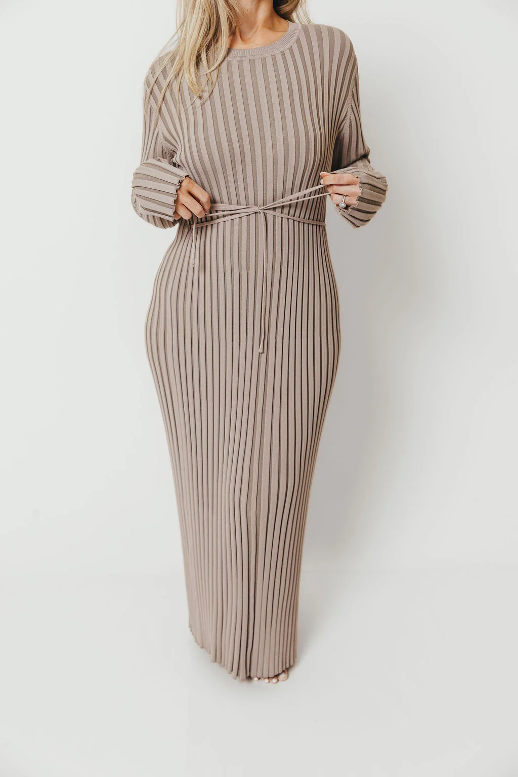 Colette Premium Long Sleeved Ribbed Knit Maxi Dress in Stone - Bump Friendly *Final Sale* - Image 15