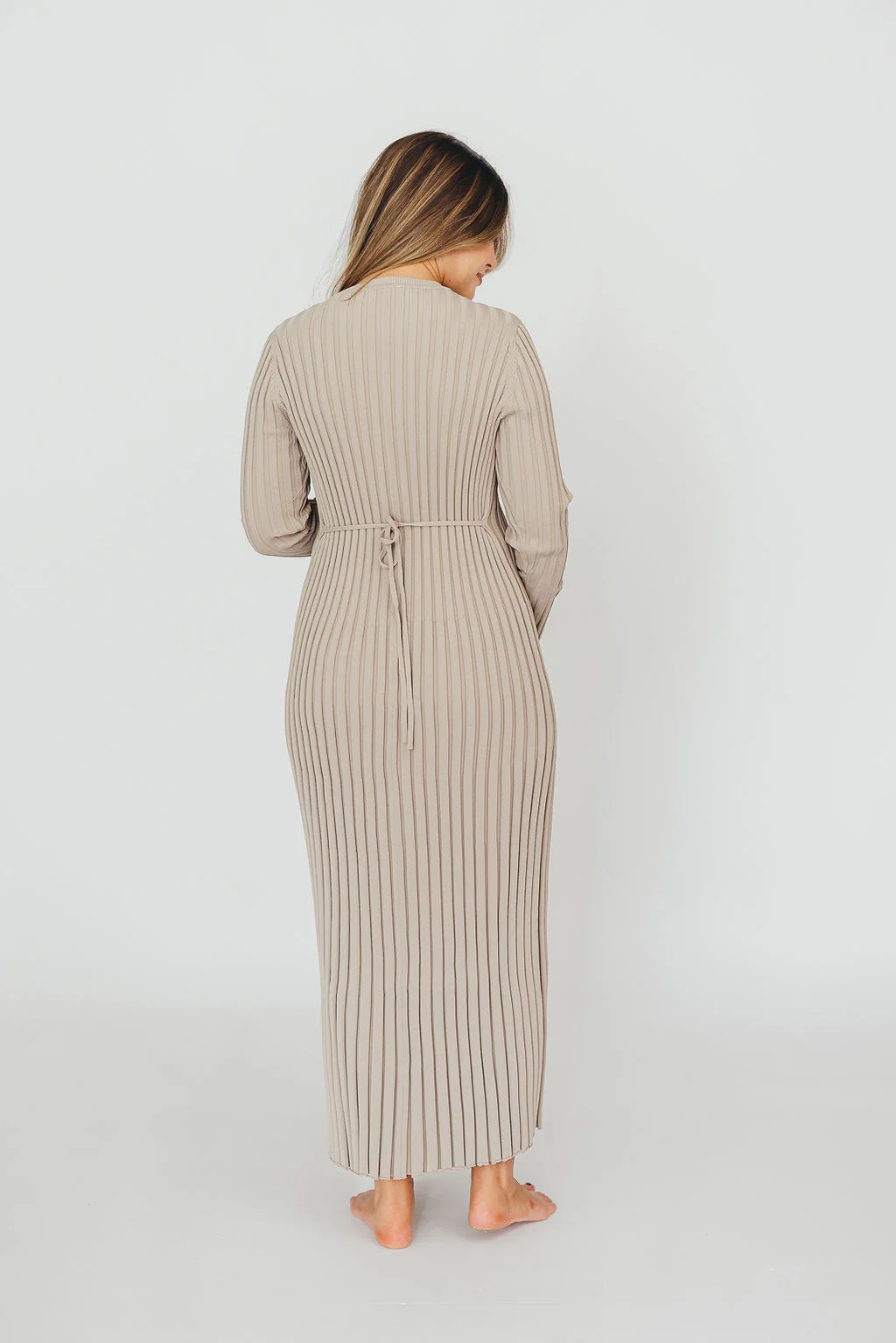 Colette Premium Long Sleeved Ribbed Knit Maxi Dress in Stone - Bump Friendly *Final Sale* - Image 7