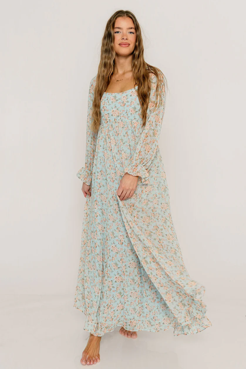 Loretta Maxi Dress in Light Blue Floral - Bump Friendly - Image 2