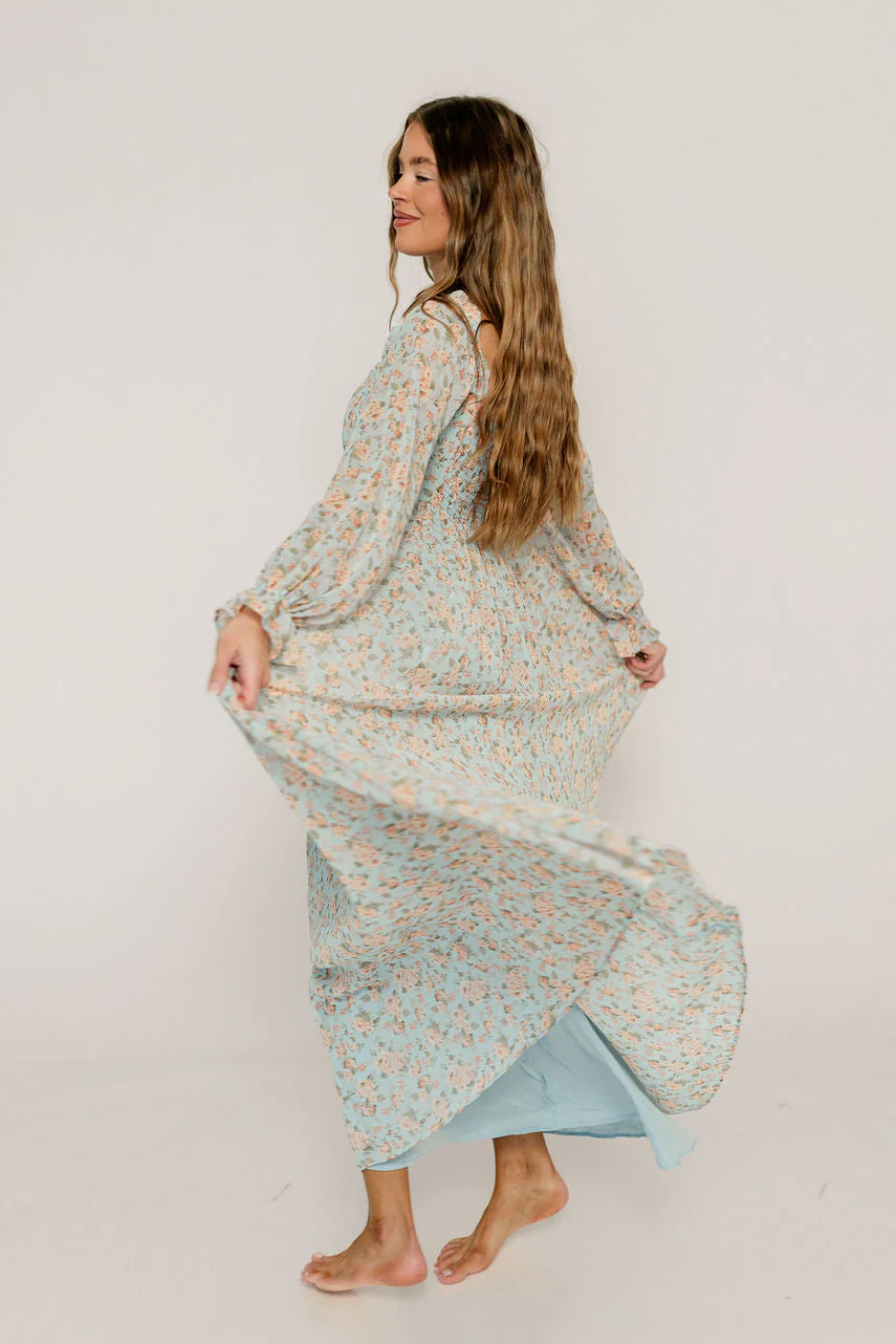 Loretta Maxi Dress in Light Blue Floral - Bump Friendly - Image 3