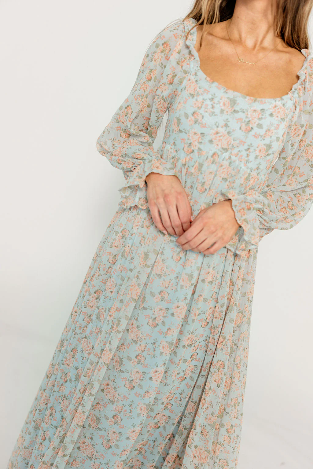 Loretta Maxi Dress in Light Blue Floral - Bump Friendly - Image 4