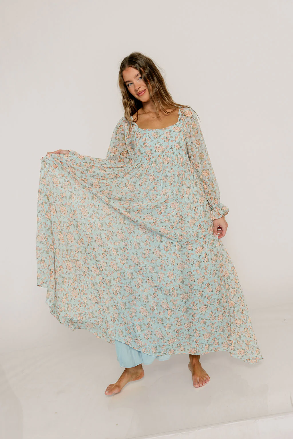 Loretta Maxi Dress in Light Blue Floral - Bump Friendly - Image 5