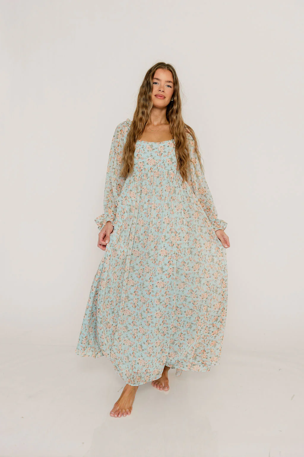 Loretta Maxi Dress in Light Blue Floral - Bump Friendly - Image 6