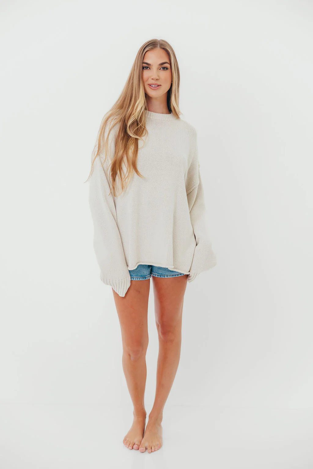 Luna Relaxed Boyfriend Fit Crew Neck Sweater in Oatmeal - Image 6
