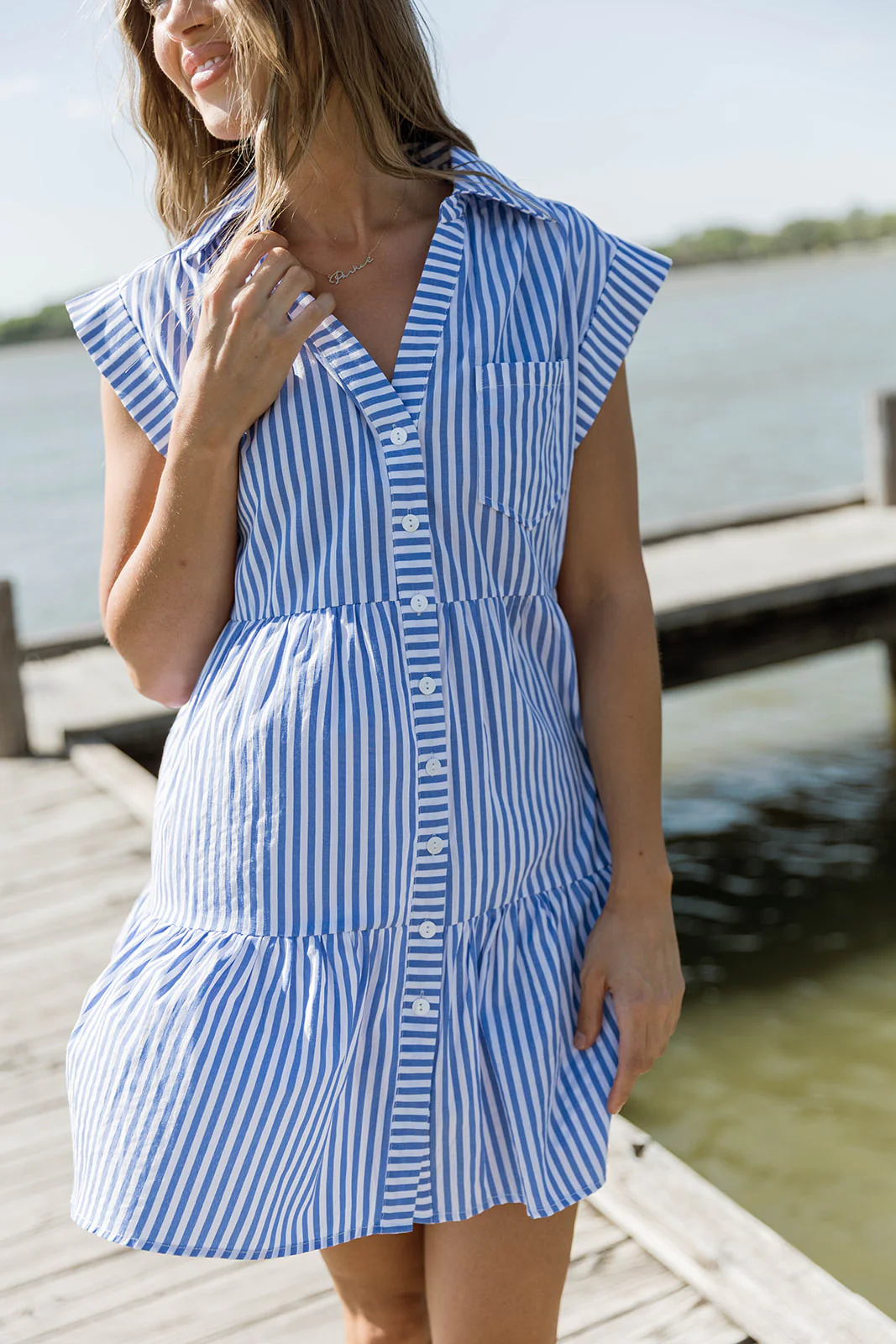 Marissa Striped Mini Dress in Denim Blue