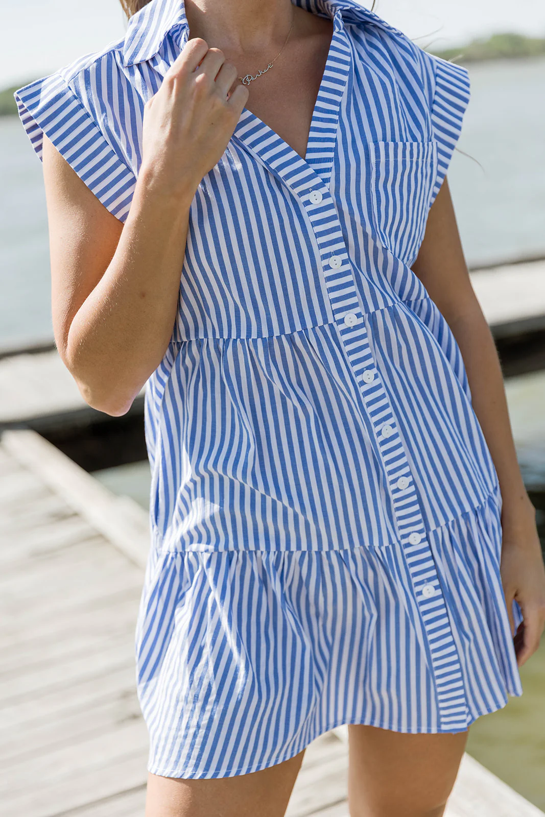 Marissa Striped Mini Dress in Denim Blue - Image 5