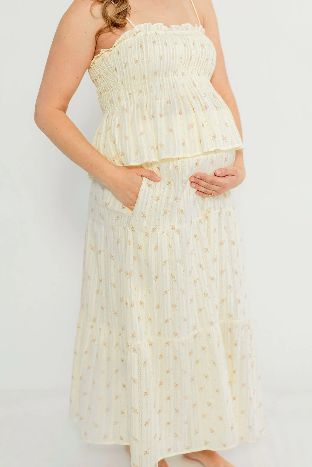 Marlin 100% Cotton Floral Printed Smocked Top in Butter Yellow - Image 17