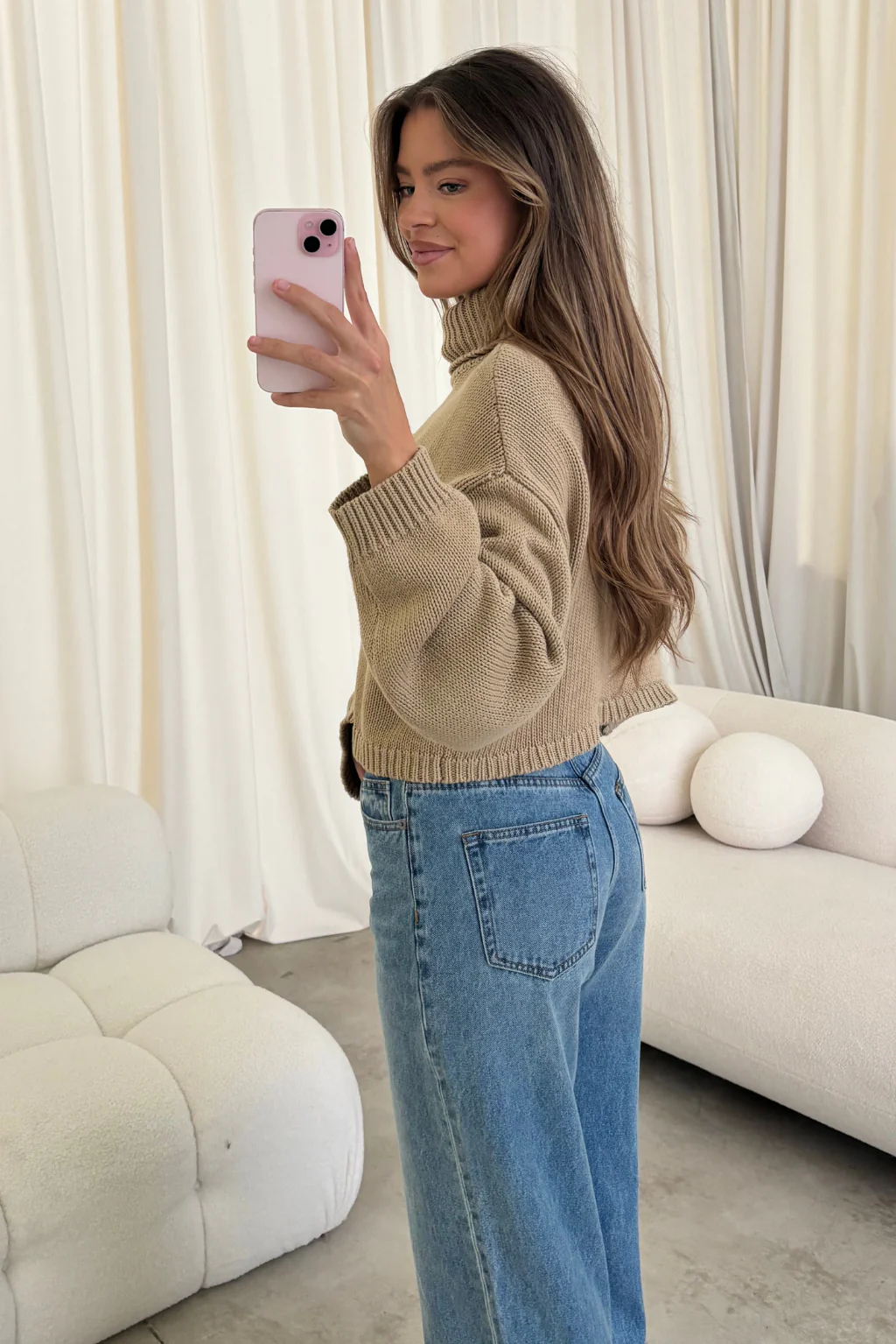 Martha American Flag Turtle Neck Sweater in Straw - Image 4