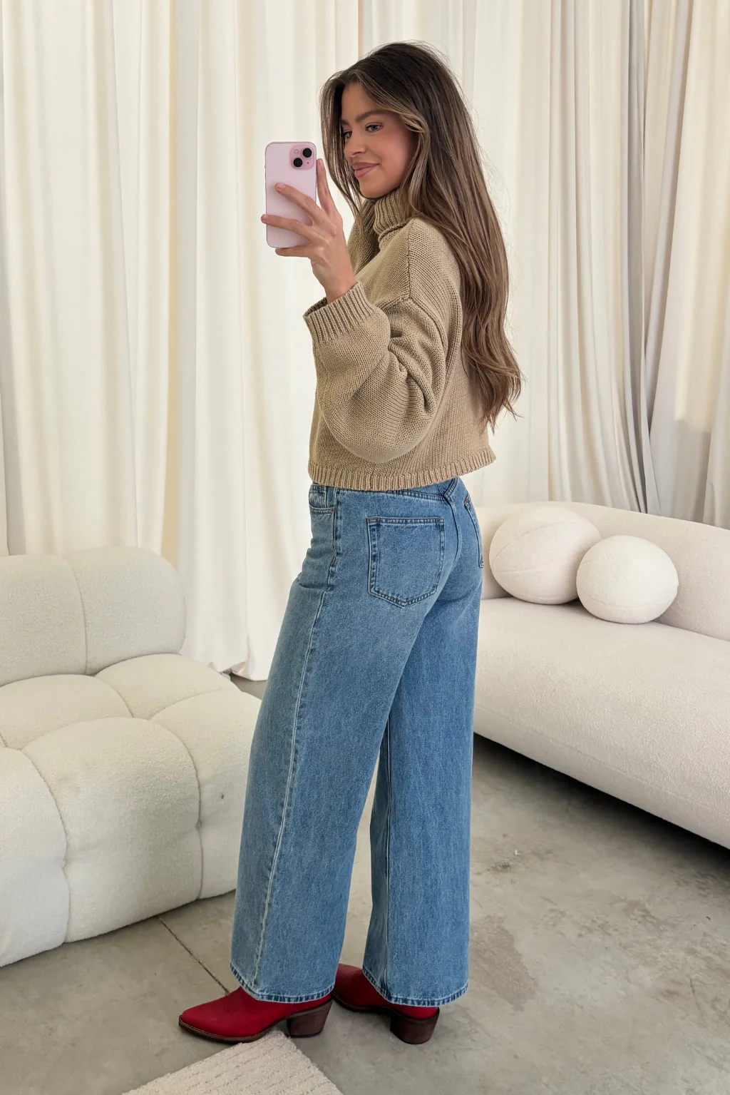 Martha American Flag Turtle Neck Sweater in Straw - Image 8