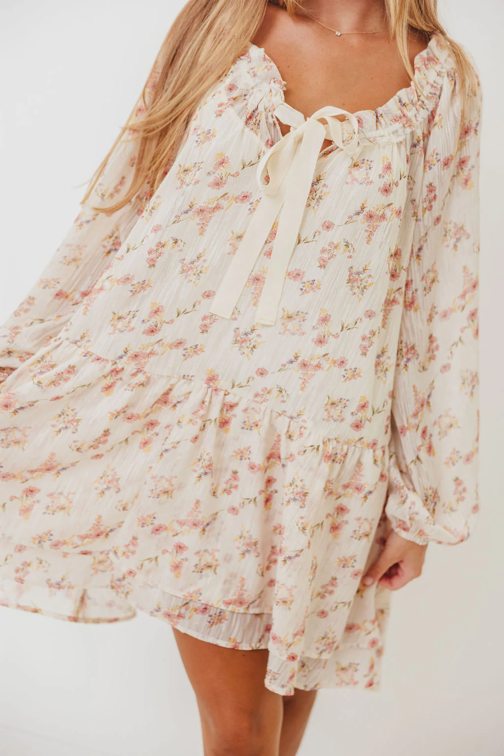 Maui Soft Petals Flare Mini Dress in Cream Multi with Detachable Liner