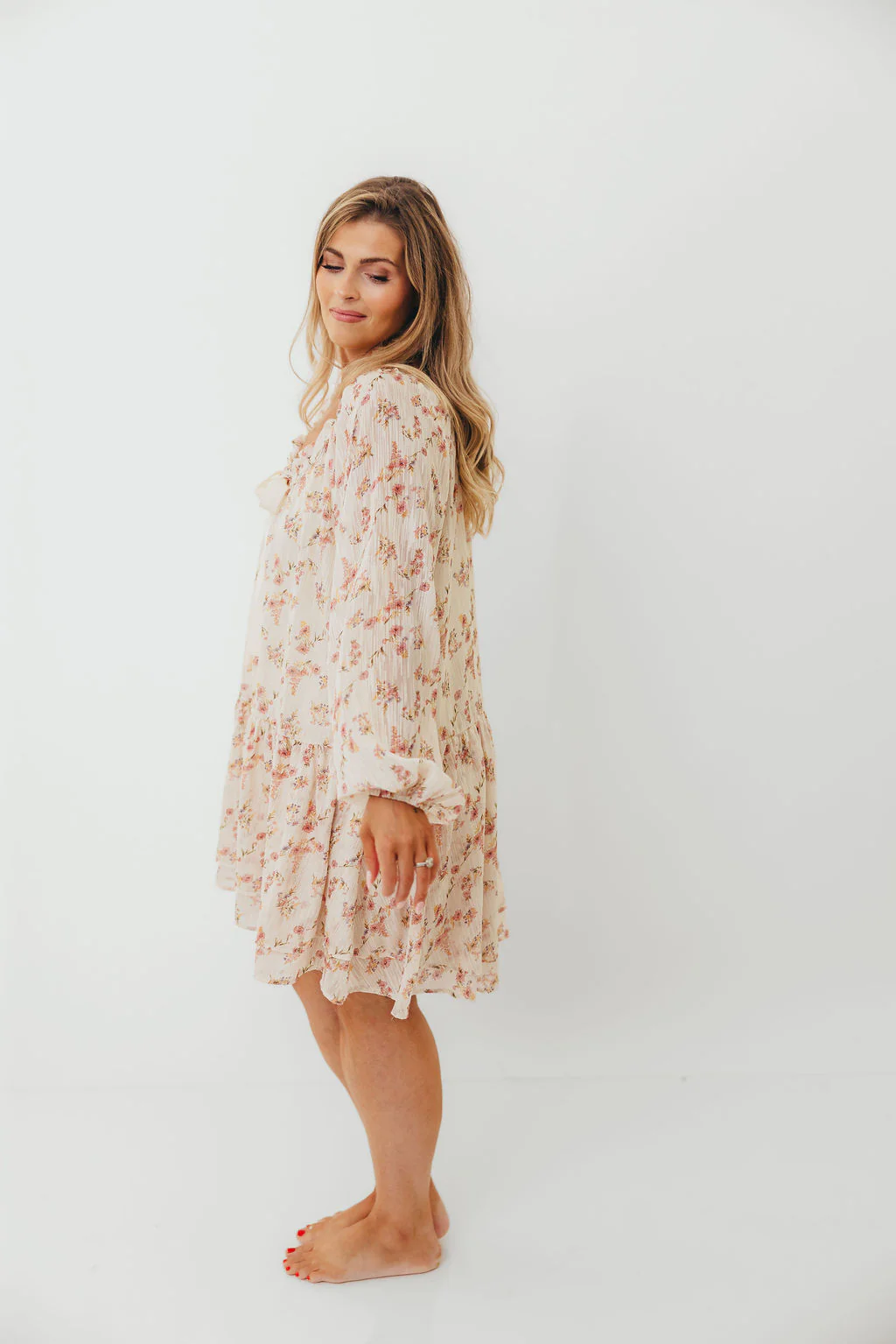 Maui Soft Petals Flare Mini Dress in Cream Multi with Detachable Liner - Image 11