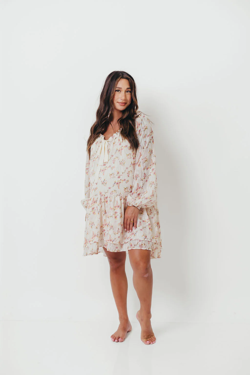 Maui Soft Petals Flare Mini Dress in Cream Multi with Detachable Liner - Image 16