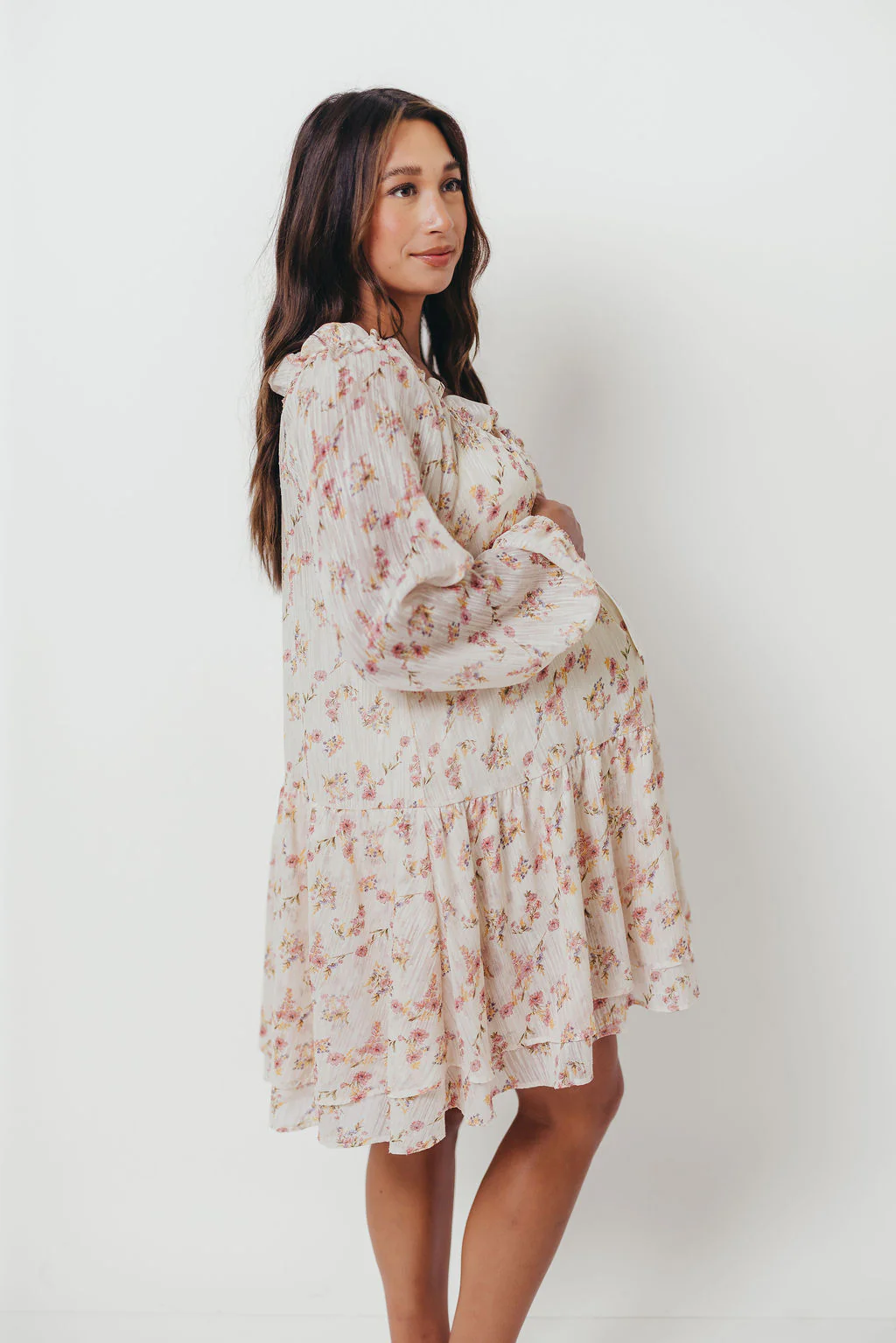 Maui Soft Petals Flare Mini Dress in Cream Multi with Detachable Liner - Image 17