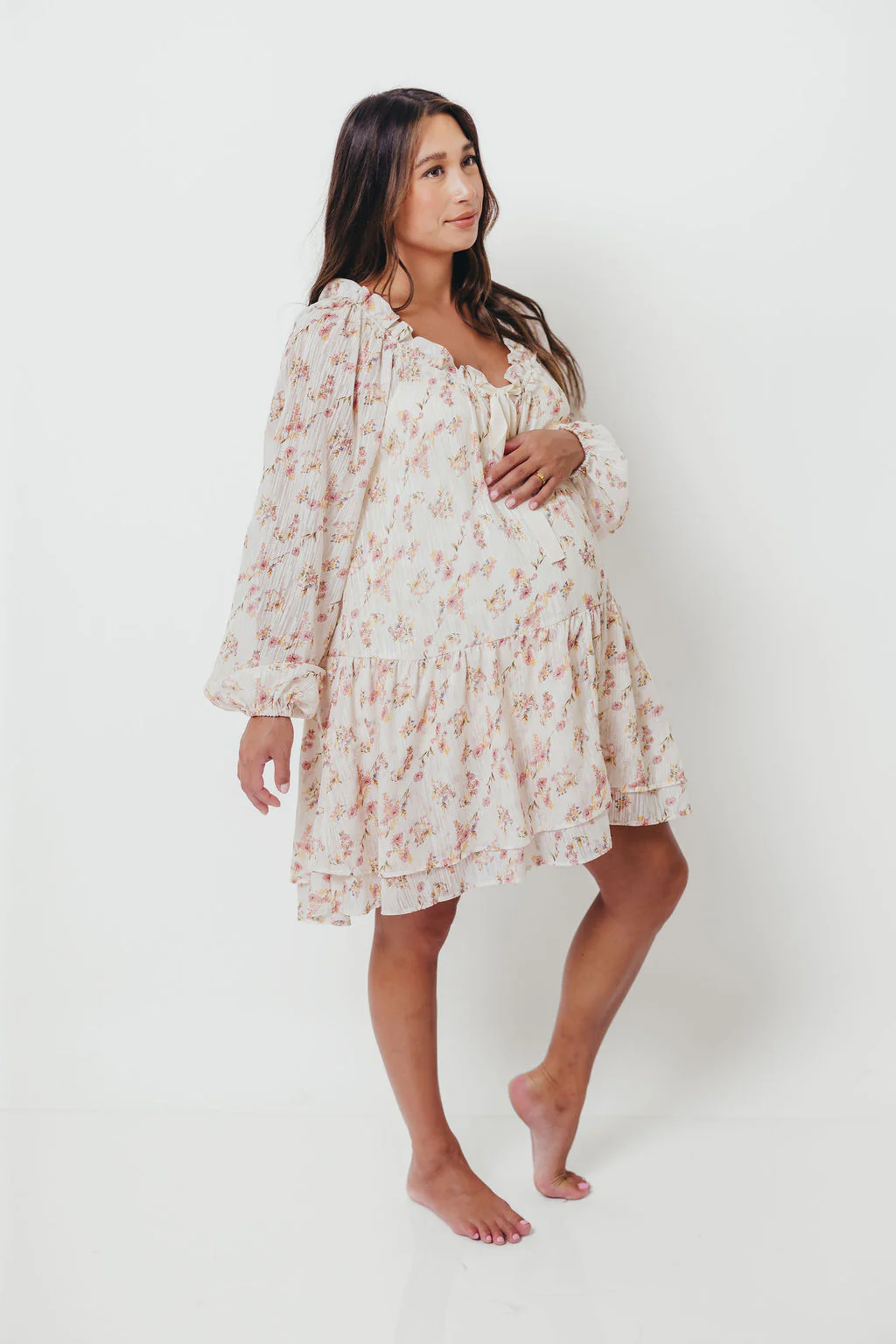 Maui Soft Petals Flare Mini Dress in Cream Multi with Detachable Liner - Image 18
