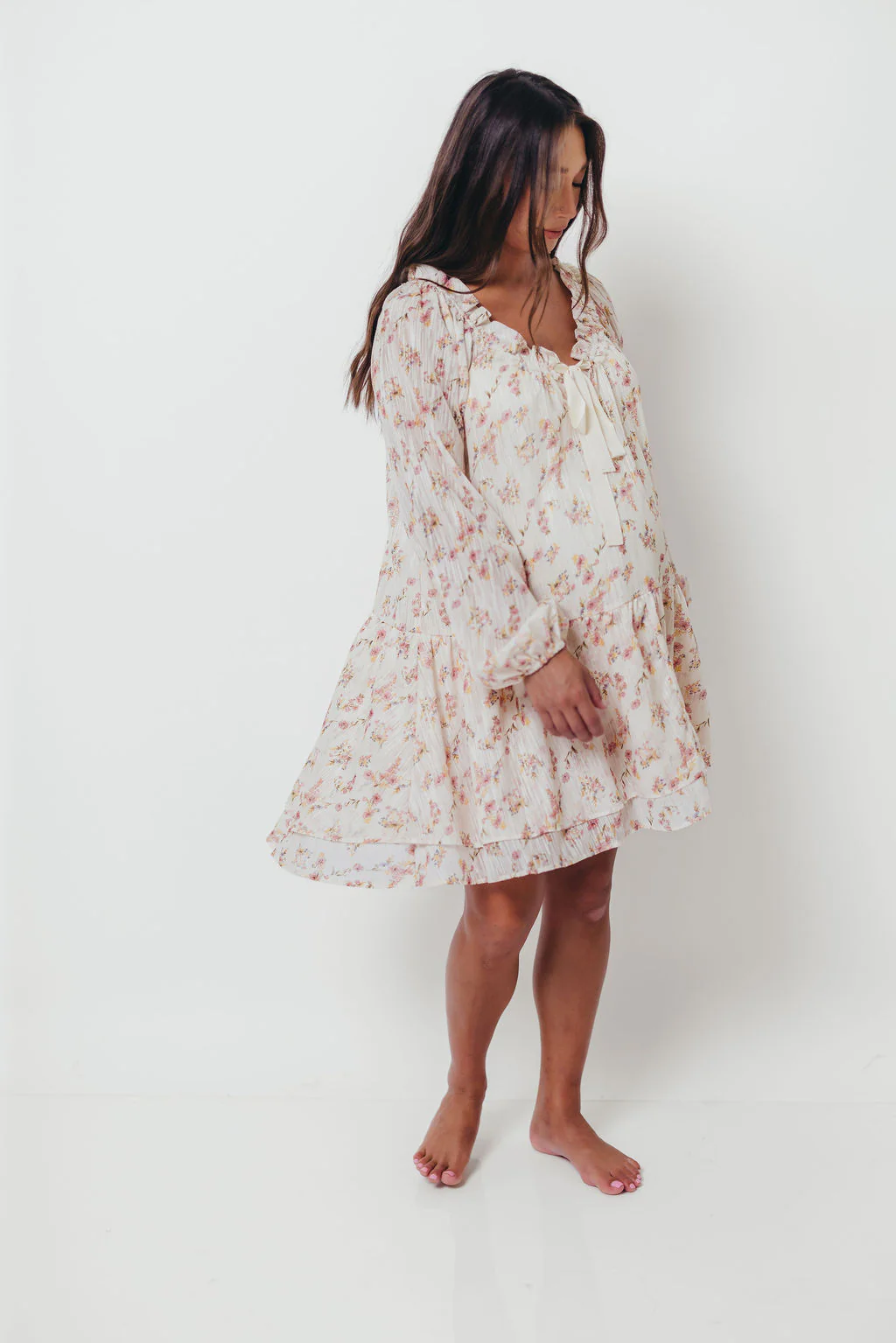 Maui Soft Petals Flare Mini Dress in Cream Multi with Detachable Liner - Image 19
