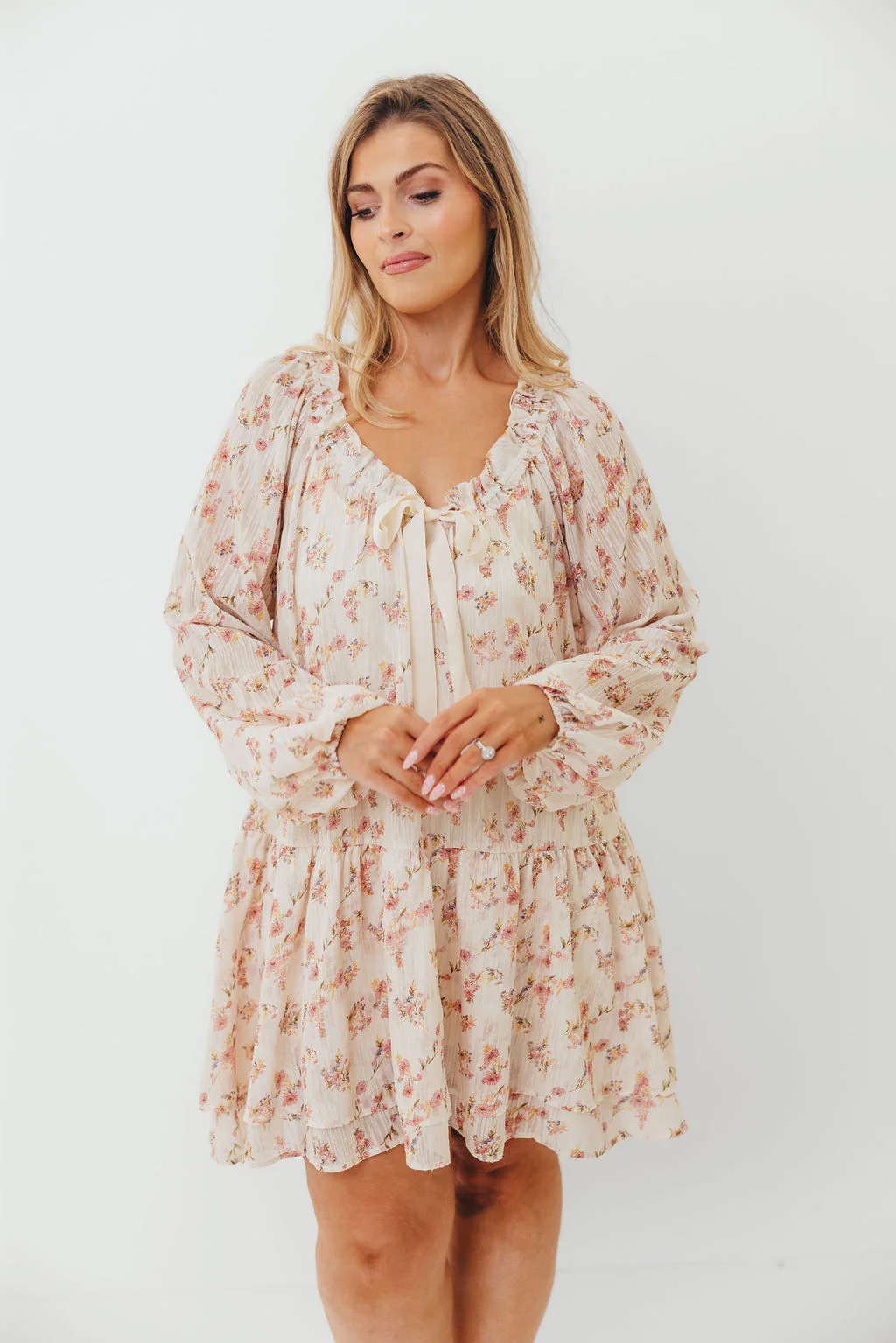 Maui Soft Petals Flare Mini Dress in Cream Multi with Detachable Liner - Image 2