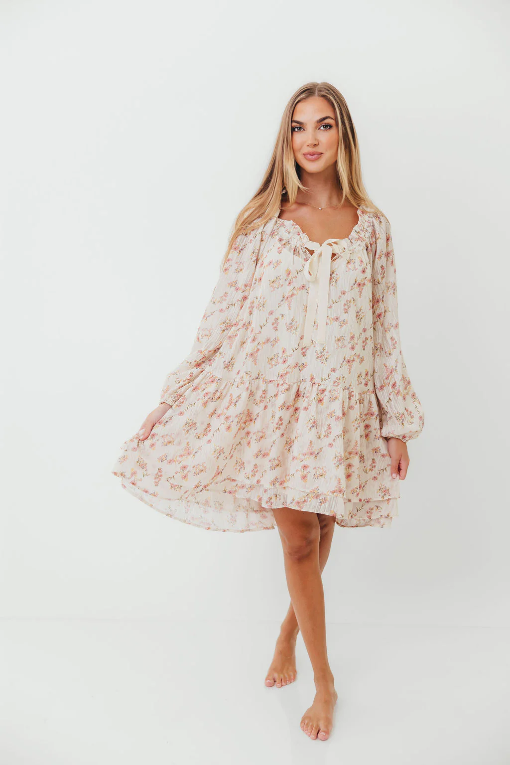 Maui Soft Petals Flare Mini Dress in Cream Multi with Detachable Liner - Image 4