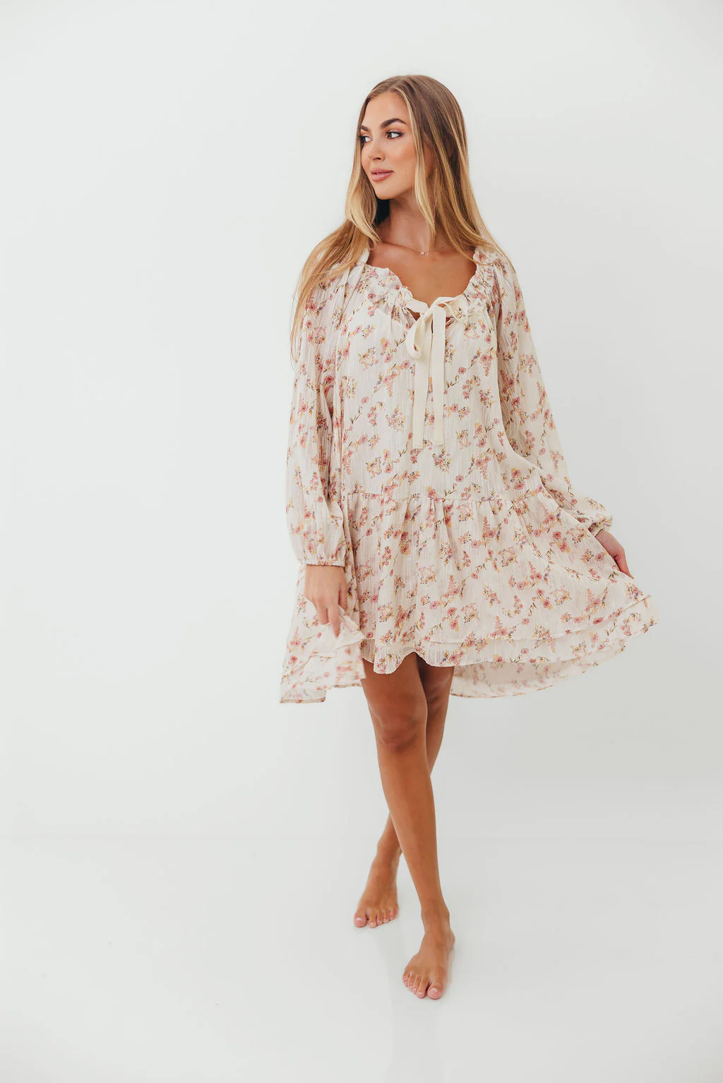 Maui Soft Petals Flare Mini Dress in Cream Multi with Detachable Liner - Image 5