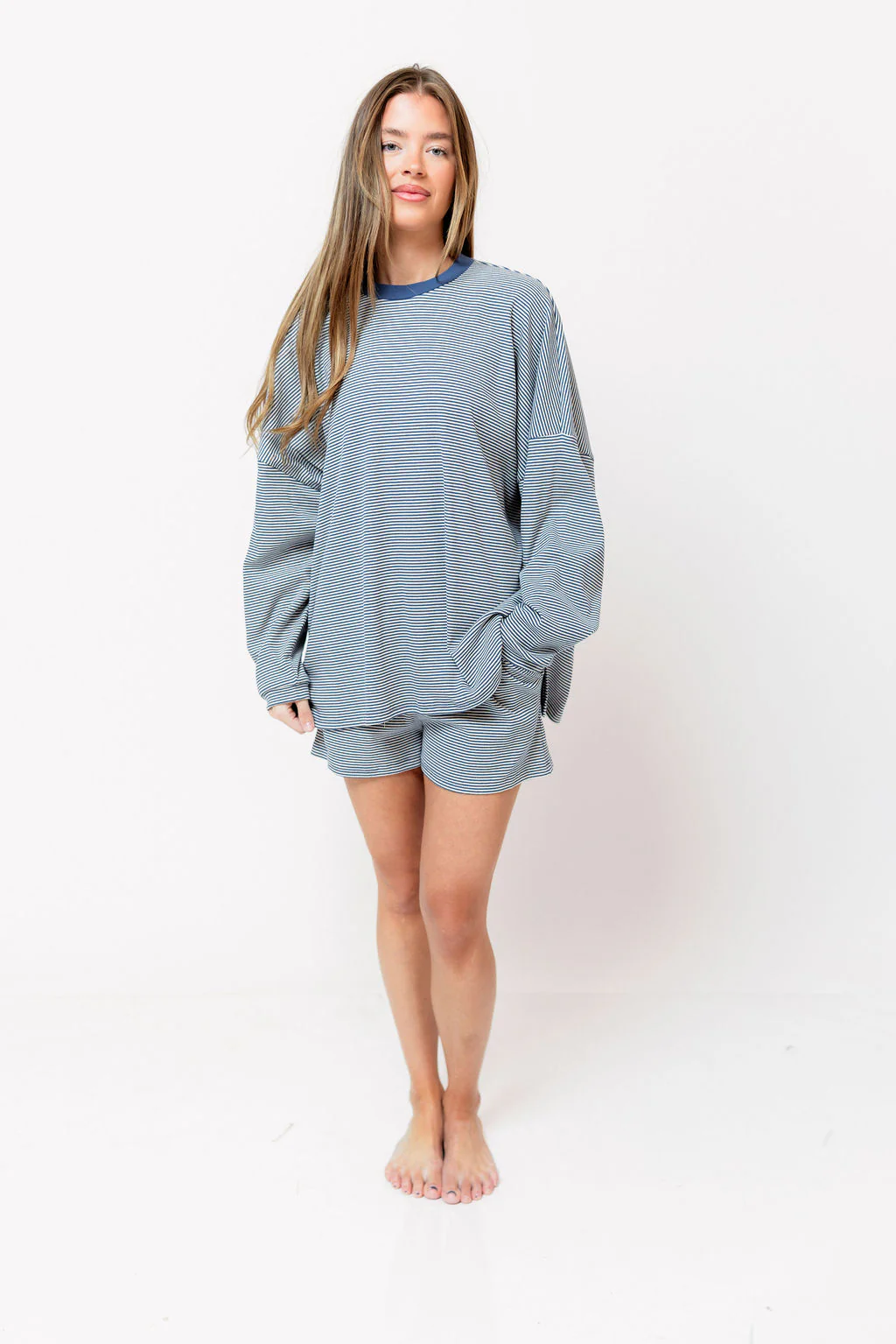 Maxwell Ribbed Stripe Shorts in Blue - Image 10