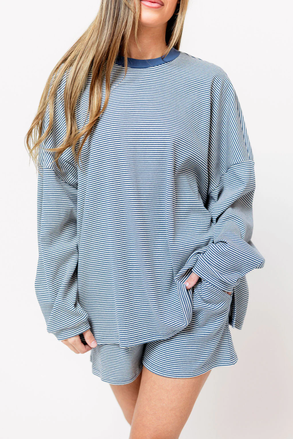 Maxwell Ribbed Stripe Shorts in Blue - Image 11