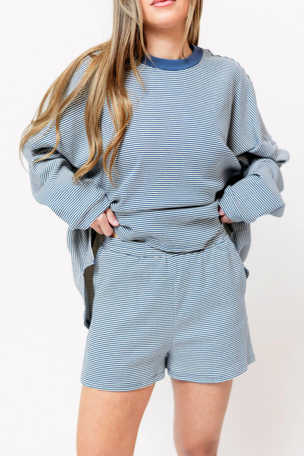 Maxwell Ribbed Stripe Shorts in Blue - Image 6