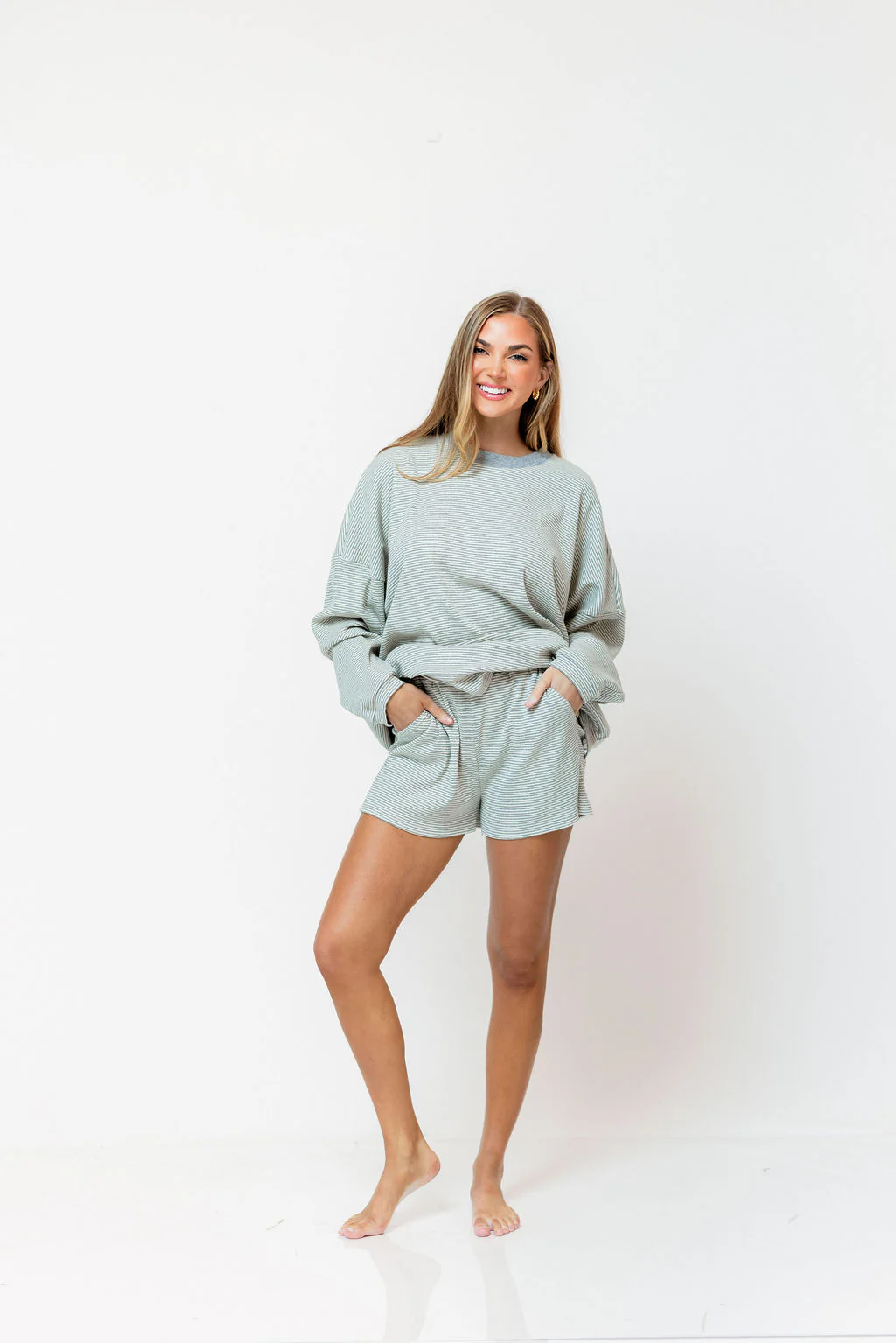 Maxwell Ribbed Stripe Shorts in Heather Grey - Image 5