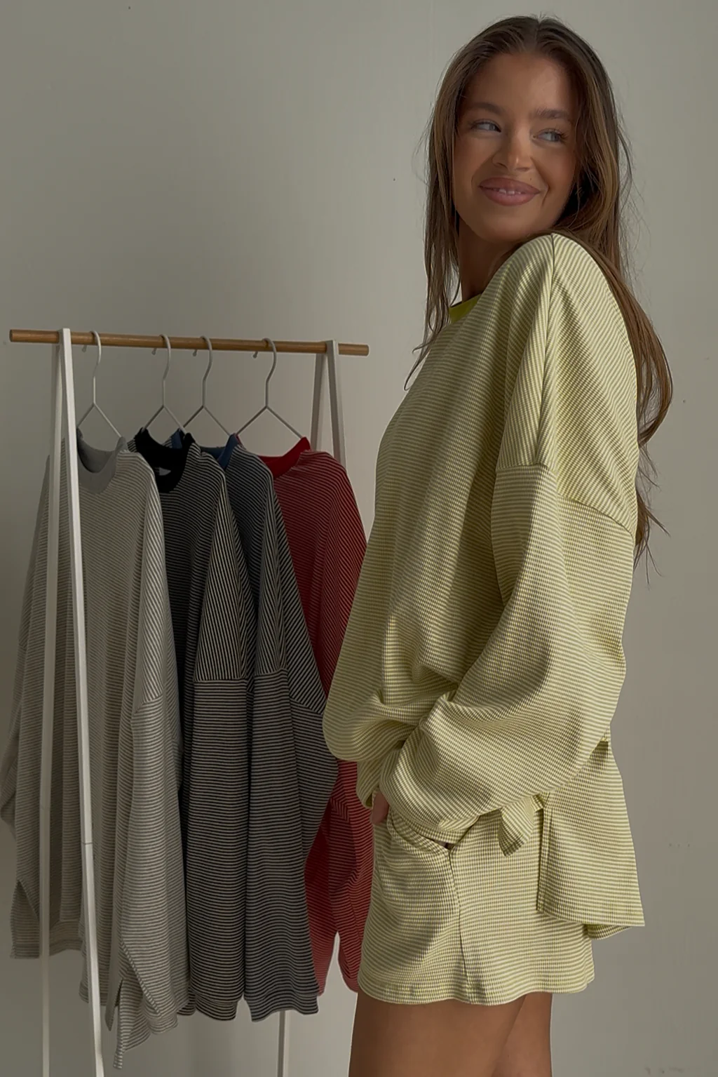 Maxwell Ribbed Stripe Shorts in Moss Lime Green (True Color in Main Image) - Image 3