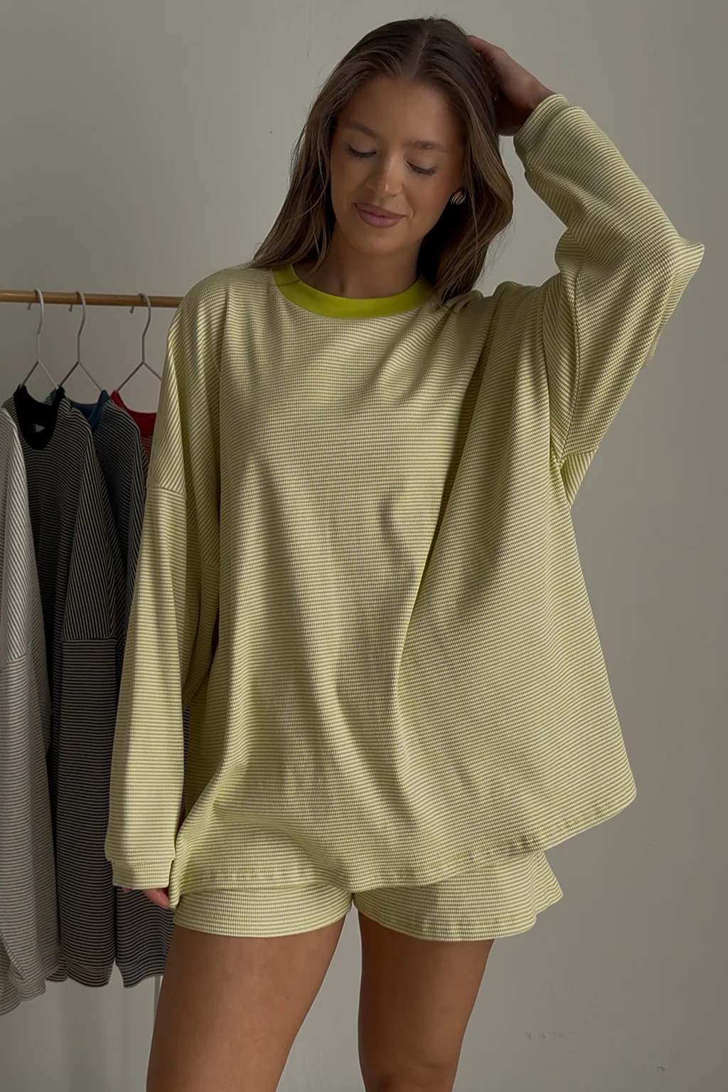 Maxwell Ribbed Stripe Shorts in Moss Lime Green (True Color in Main Image) - Image 4