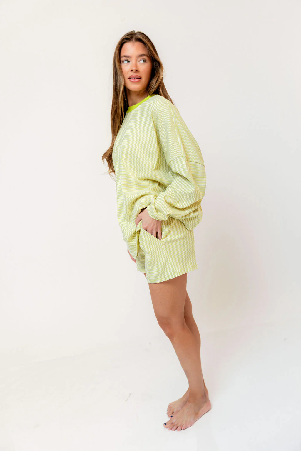 Maxwell Ribbed Stripe Shorts in Moss Lime Green (True Color in Main Image) - Image 7
