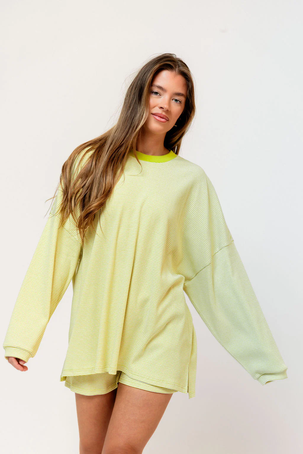 Maxwell Ribbed Stripe Shorts in Moss Lime Green (True Color in Main Image) - Image 9