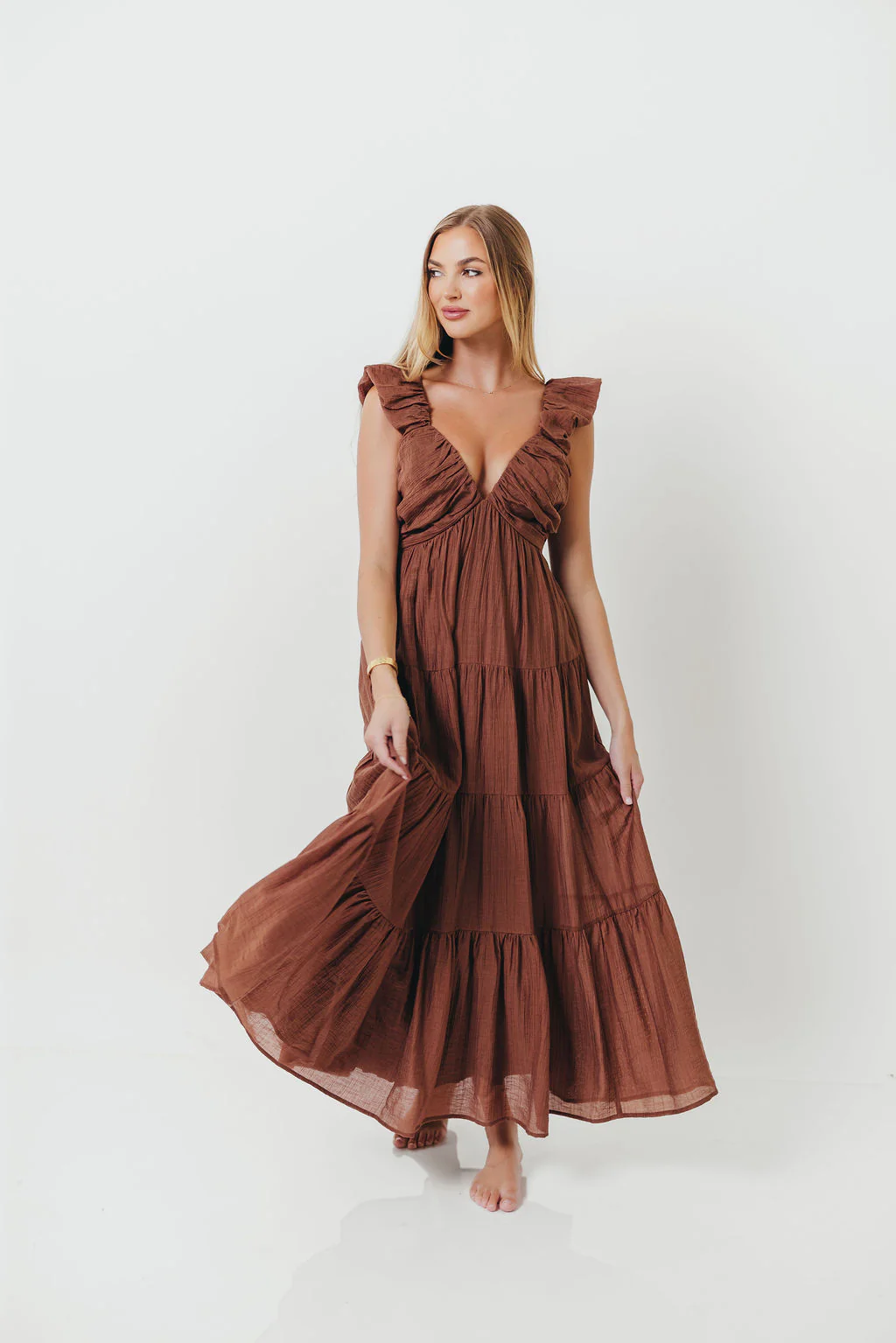 Katy Pleated Bodice Maxi Dress in Hazelnut - Bump Friendly - Image 3