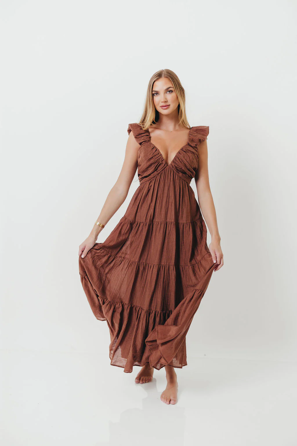 Katy Pleated Bodice Maxi Dress in Hazelnut - Bump Friendly - Image 4