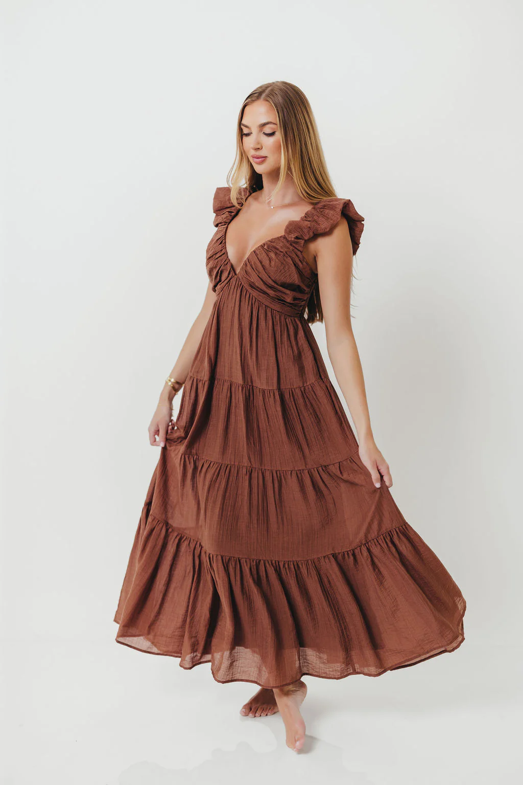 Katy Pleated Bodice Maxi Dress in Hazelnut - Bump Friendly - Image 5