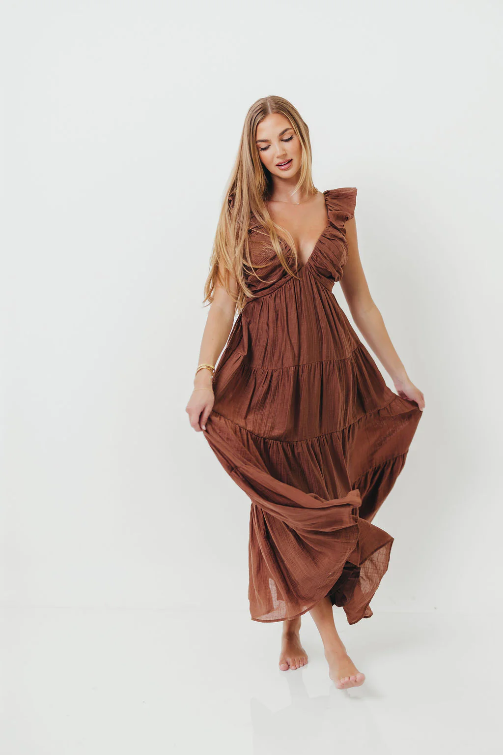 Katy Pleated Bodice Maxi Dress in Hazelnut - Bump Friendly - Image 6