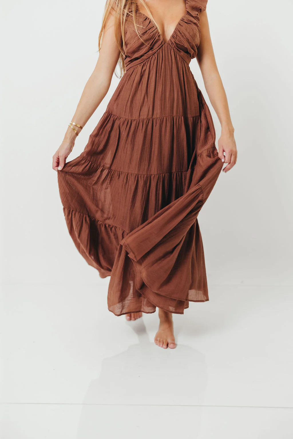 Katy Pleated Bodice Maxi Dress in Hazelnut - Bump Friendly - Image 7