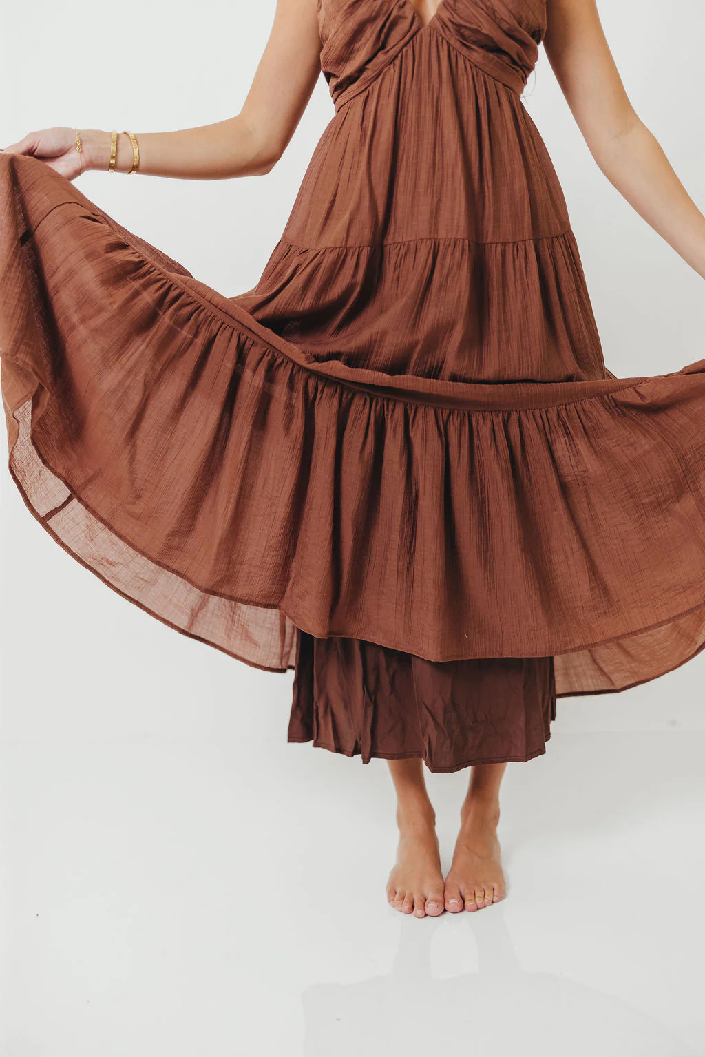 Katy Pleated Bodice Maxi Dress in Hazelnut - Bump Friendly - Image 9