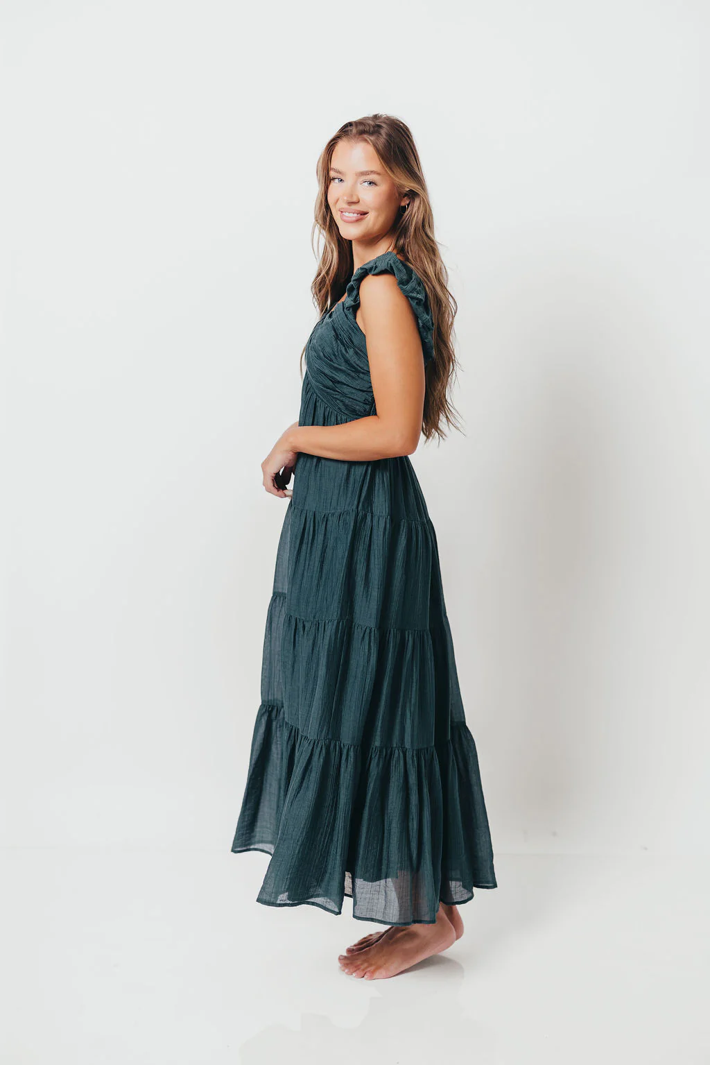 Katy Pleated Bodice Maxi Dress in Deep Teal - Bump Friendly - Image 3