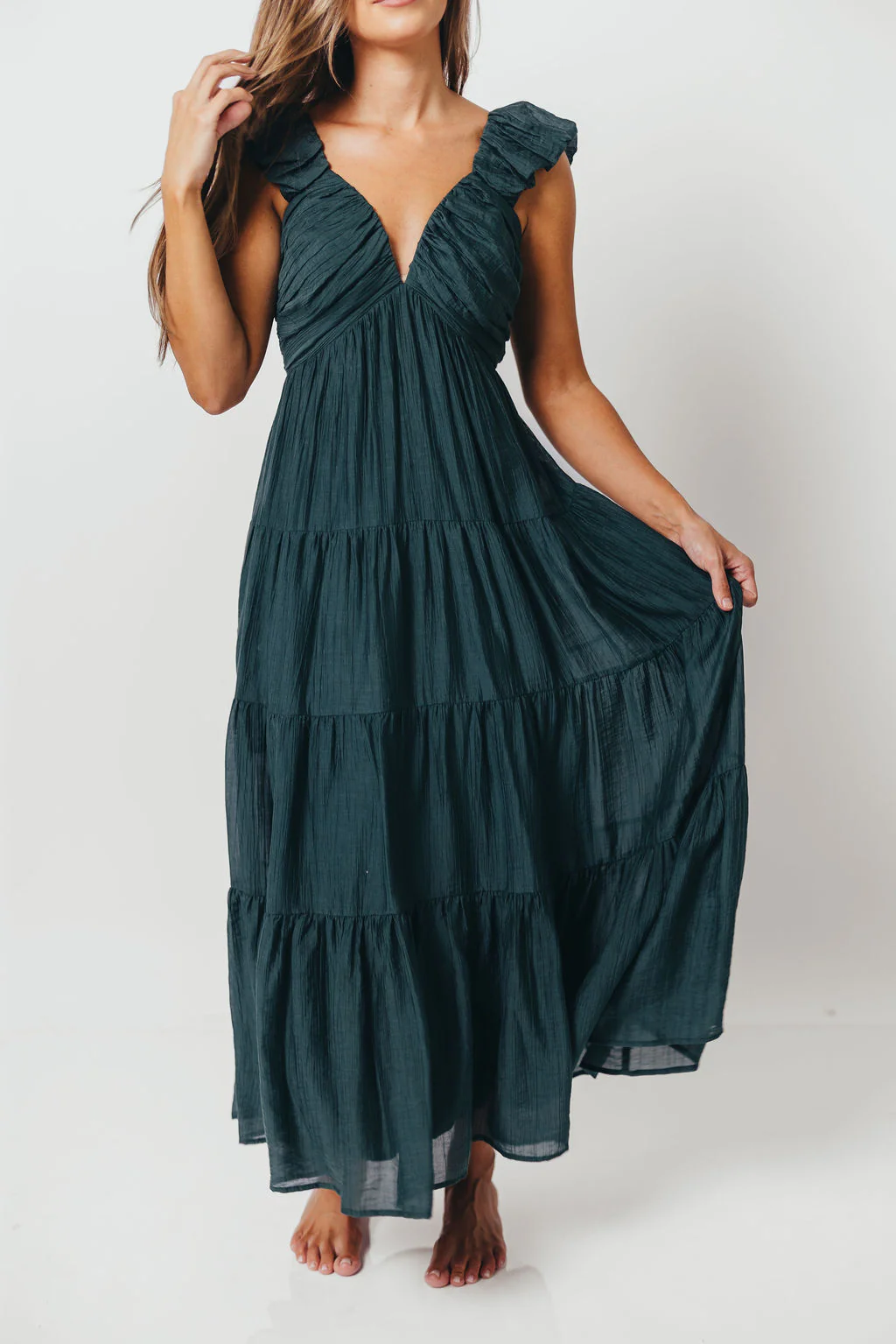 Katy Pleated Bodice Maxi Dress in Deep Teal - Bump Friendly - Image 4