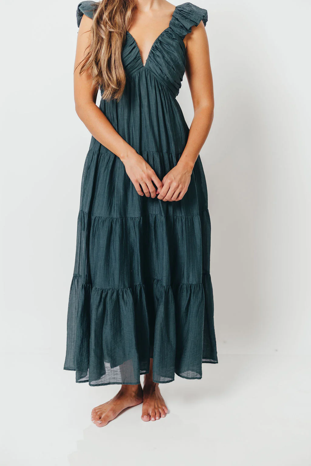 Katy Pleated Bodice Maxi Dress in Deep Teal - Bump Friendly - Image 6