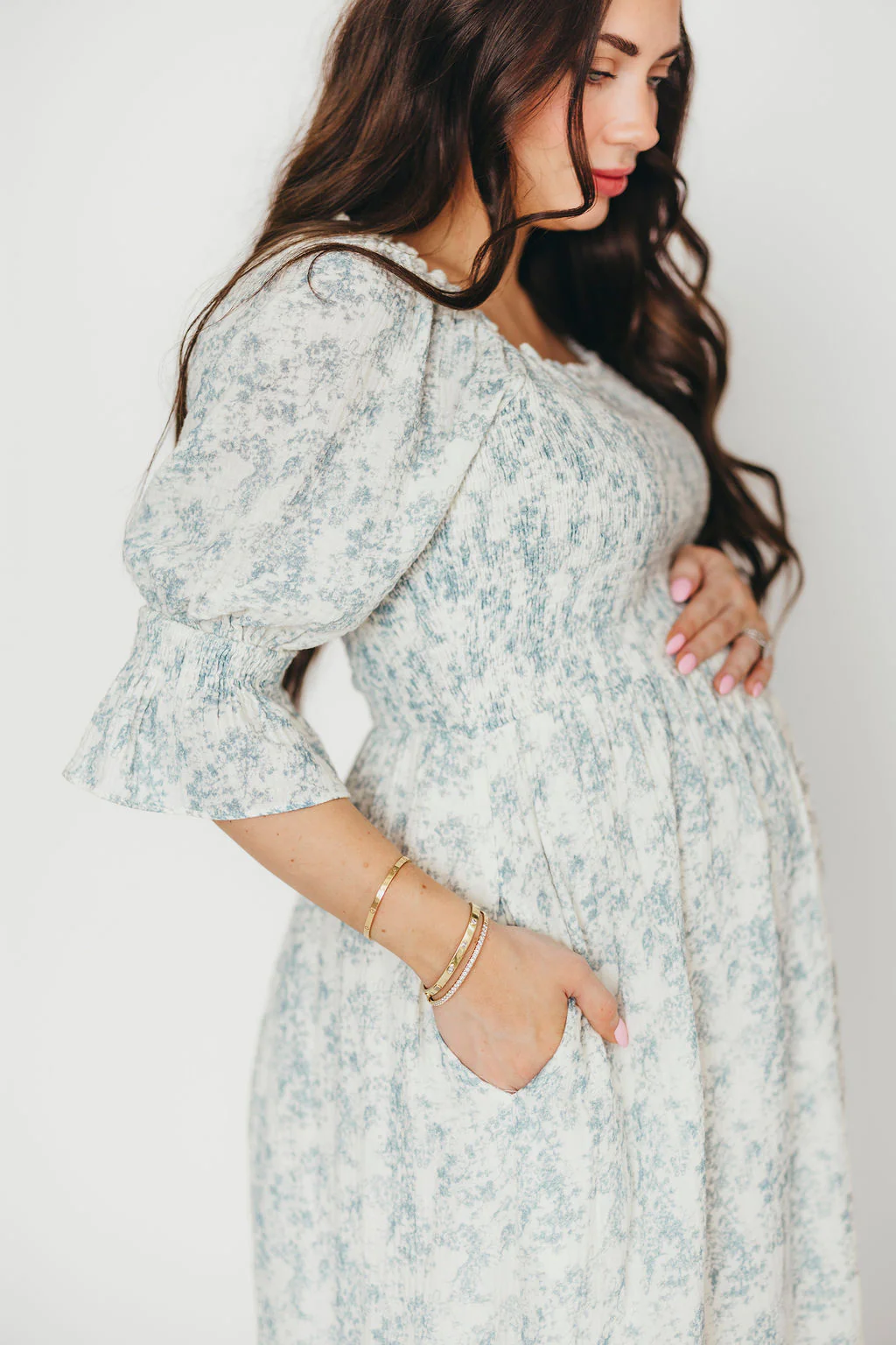 Sienna 100% Cotton Puff Sleeve Maxi Dress in Blue Floral - Bump Friendly - Image 10